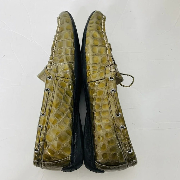 Sperry Top Sider Boat Loafer Leather Sz 7.5M Womens Croc Embossed Flats Green - Picture 8 of 12